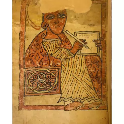 Photo of an illustrated page from a large manuscript
