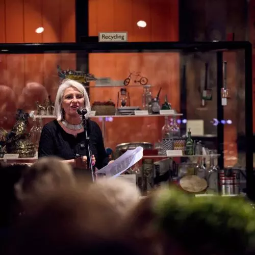 Professor Clare Harris, Head of the School of Anthropology and Museum Ethnography, delivering a speech at the reception at the Pitt Rivers Museum. 