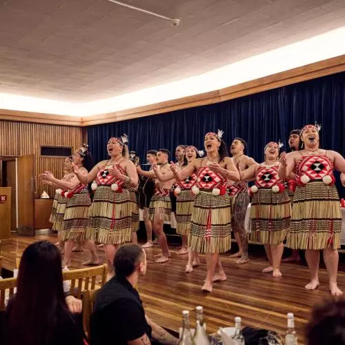 Representatives of Mākereti's tribe, Tūhourangi, performing songs and dances during the dinner at St Anne's College.