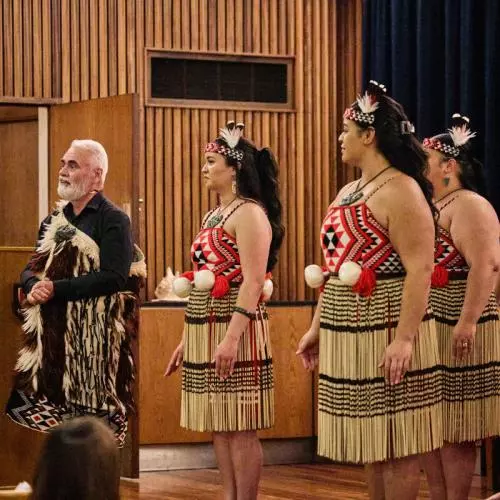 Representatives of Mākereti's tribe, Tūhourangi, performing songs and dances during the dinner at St Anne's College. 