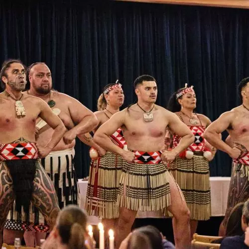 Representatives of Mākereti's tribe, Tūhourangi, performing songs and dances during the dinner at St Anne's College. 