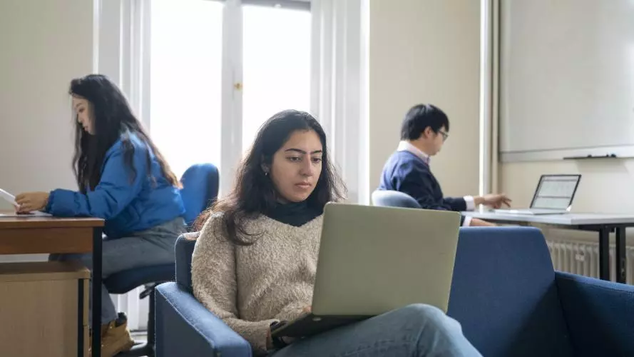 3 students study in one of the study spaces at anthropology