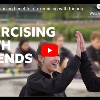 rowers high fiving - opening screen shot of the Exercising with Friends video