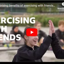 rowers high fiving - opening screen shot of the Exercising with Friends video