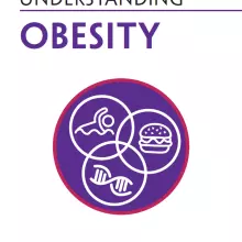 understanding obesity front cover. Purple circle with venn diagram of activity, food and genes