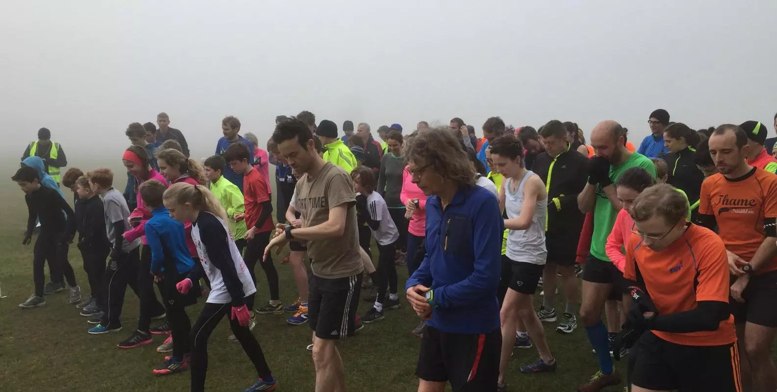 The 09:00 start of a parkrun at Harcourt Hill in Oxfordshire on  a grey morning
