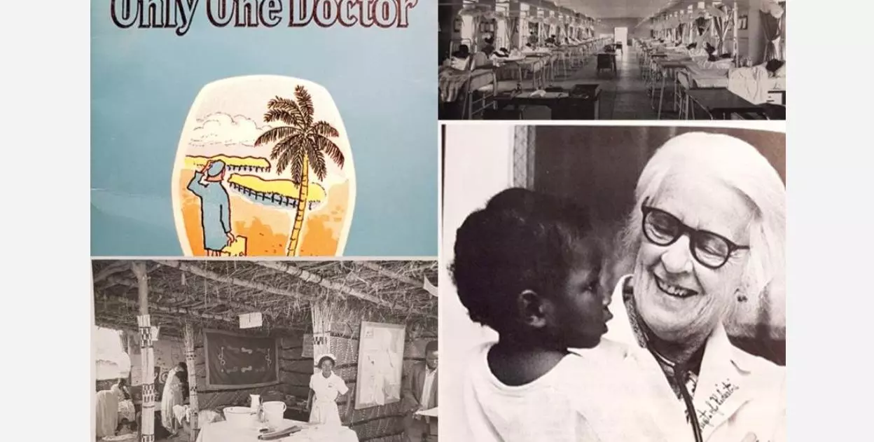 Black and white photo montage of women doctors working in Africa